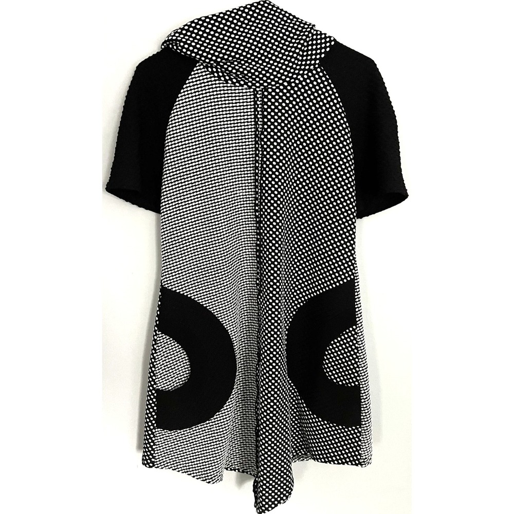 Joseph Ribkoff Tunic Top Womens 8 Black White Polka Dot Cowl Neck Short Sleeve